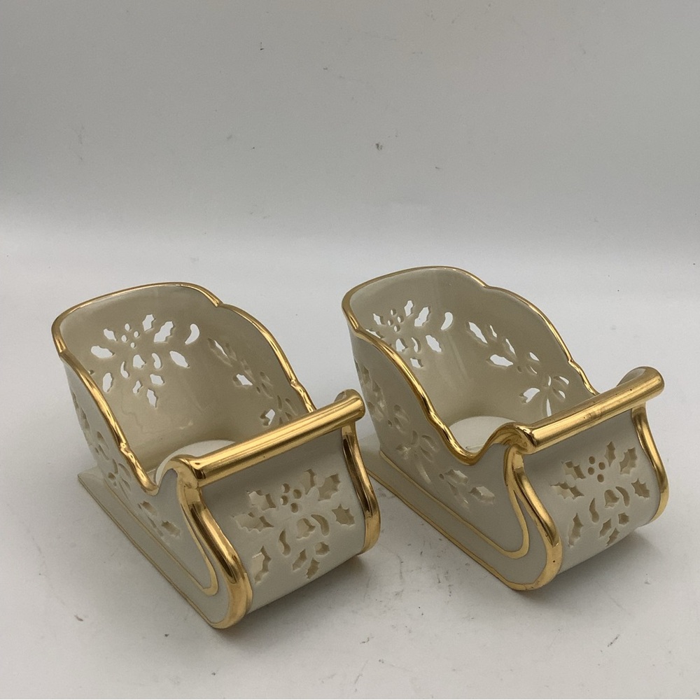 Two NIB Lenox Pierced Sleigh Votive Holders